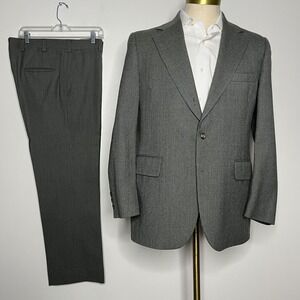 Vintage Custom Tailored Men's 42R Gray Wool Two-Piece Suit 35W‎ Pants Stripe